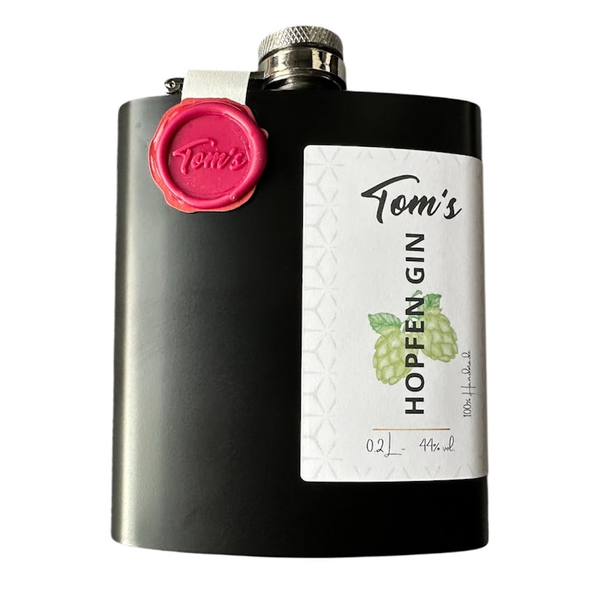 Kleiner Flachmann 200 ml – Tom’s Hopfen Gin aus Sauerland, regionaler Craft Gin für Genießer