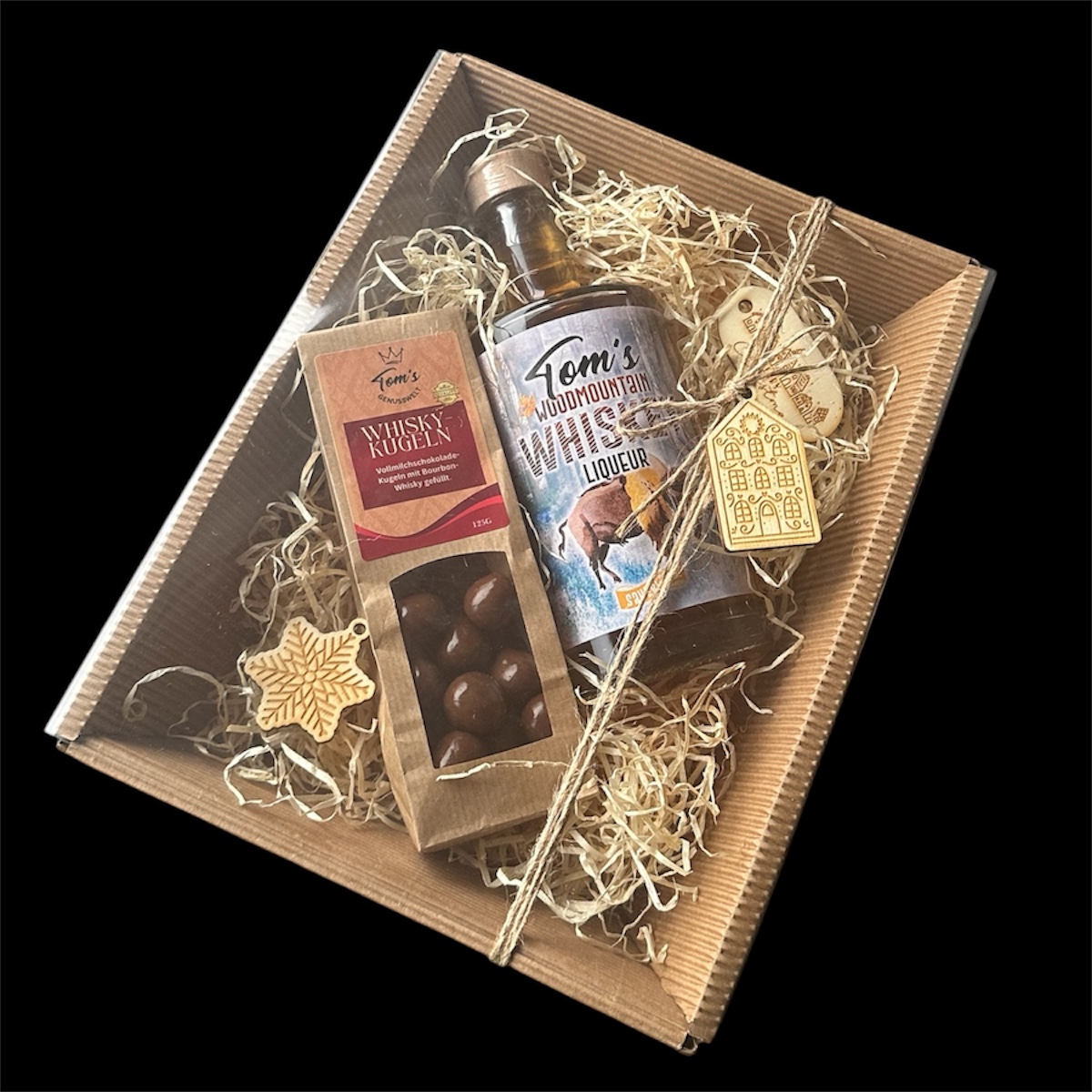 Whiskeylikör und Bourbon-Schokokugeln im edlen Geschenkset für Genießer. Fein & stil.