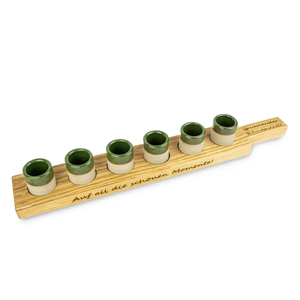 Schnapslatte mit 6 Keramikbechern von Tom´s Fin Gin-slides