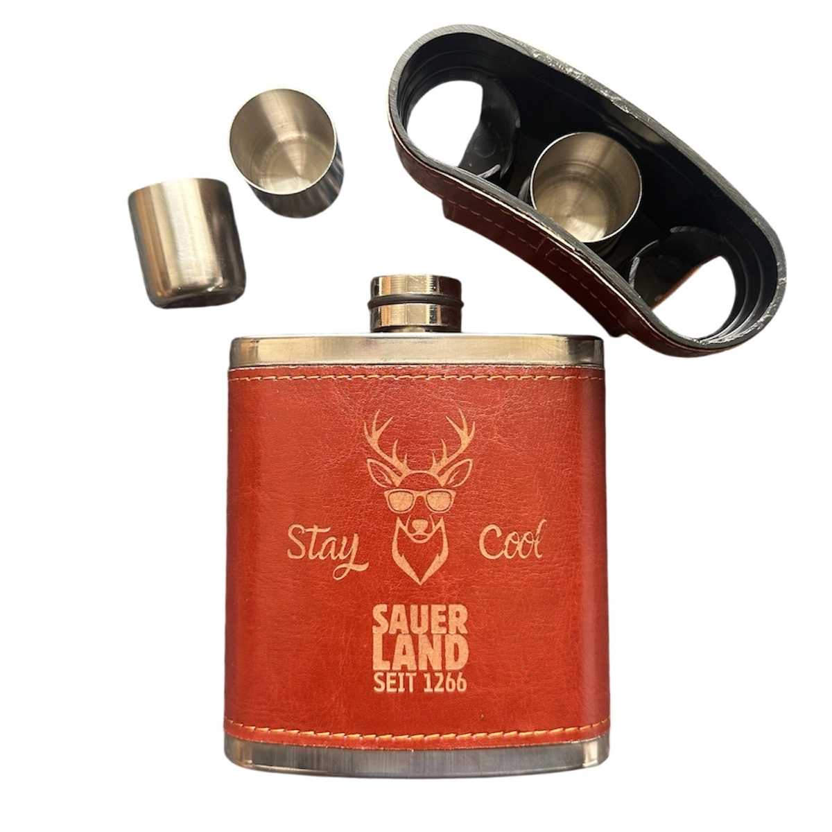 Flachmann 200ml Leder Stay Cool-zoom