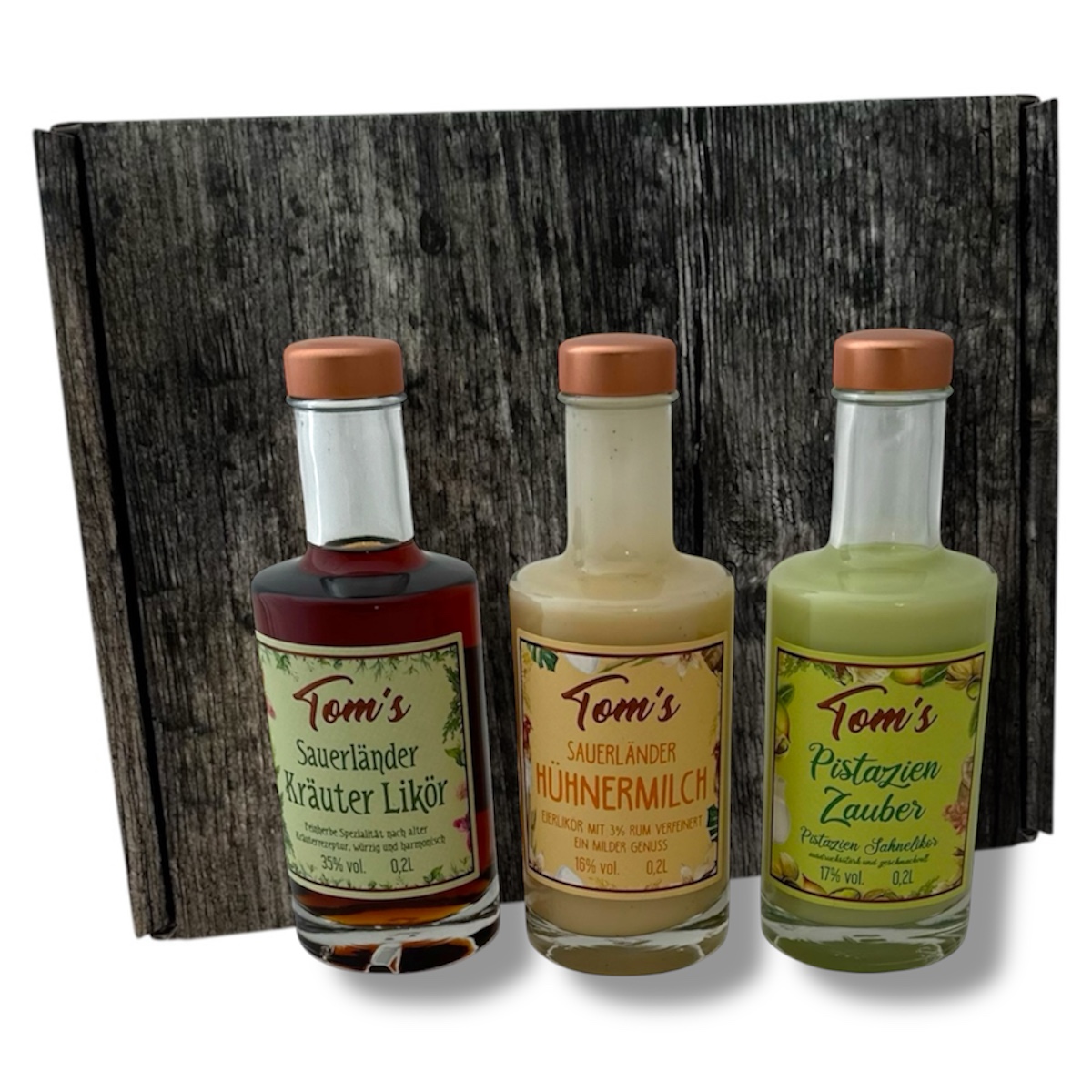 Sauerländer Likör-TRIO Geschenkbox Holzdekor