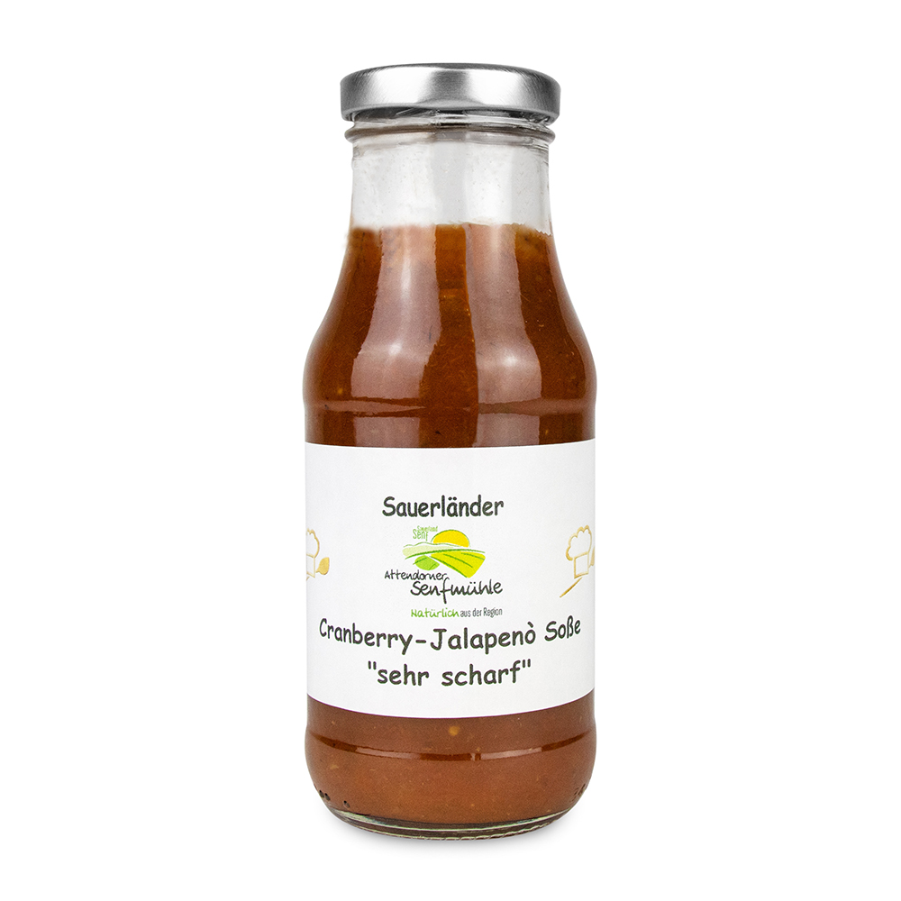 Cranberry-Jalapeños-Soße - sehr scharf von der Attendorner Senfmühle