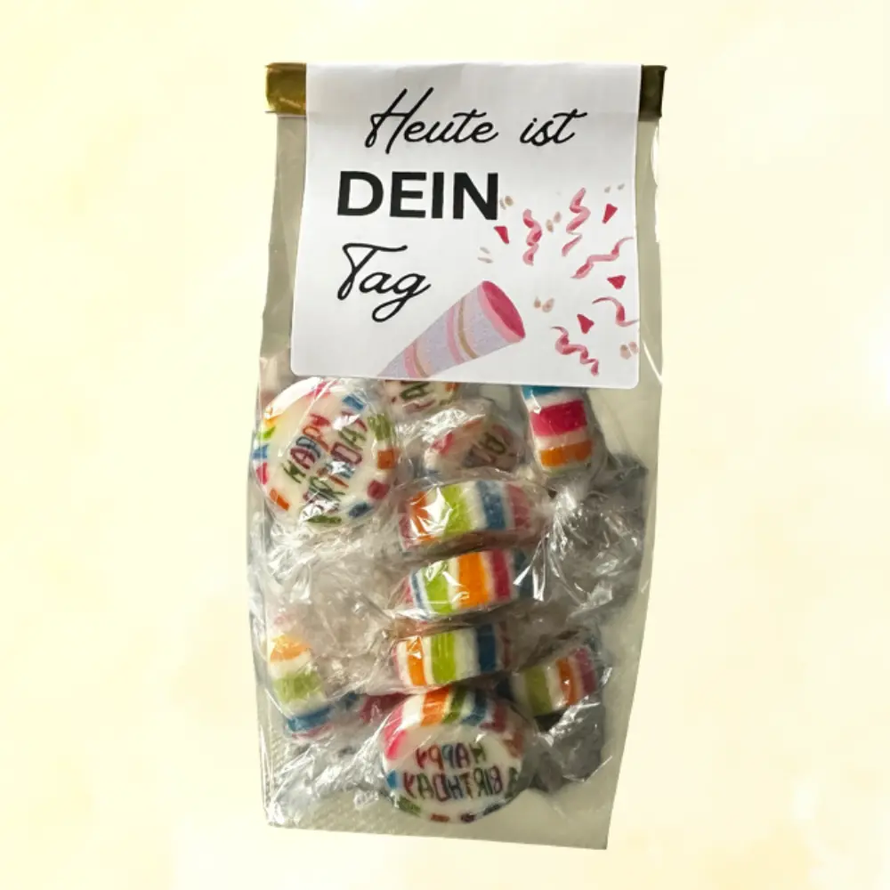Fruchtige Kirsch-Bonbons in süßer Geburtstagstüte verschenken.-zoom