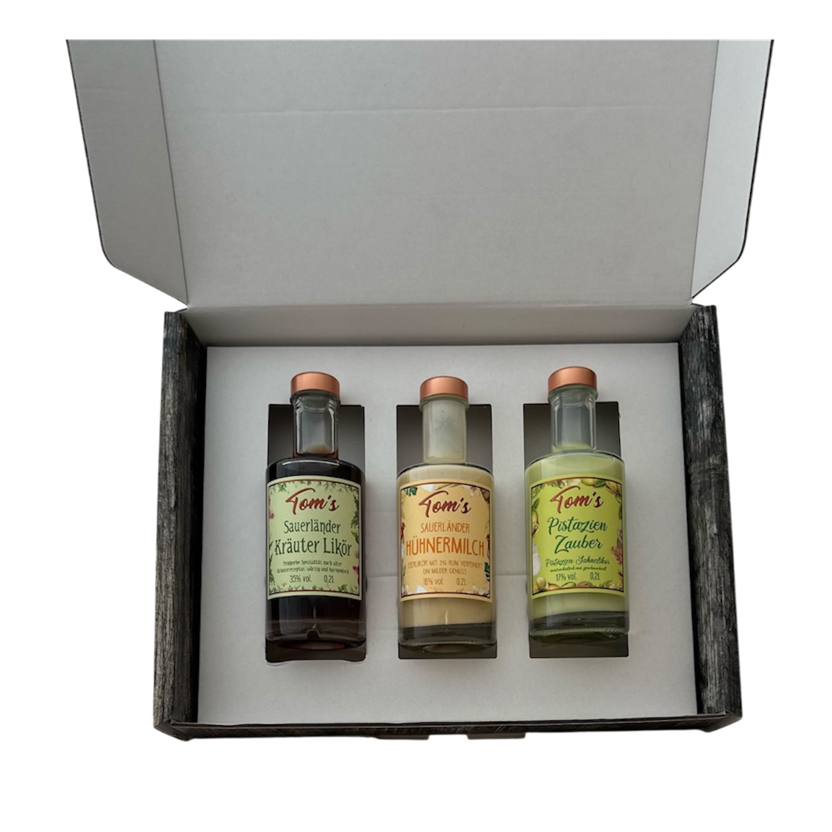 Sauerländer Likör-TRIO Geschenkbox Holzdekor